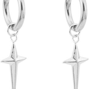 Stainless Steel Punk Cross Star Dangle Earrings for Men Women, Hypoallergenic, L